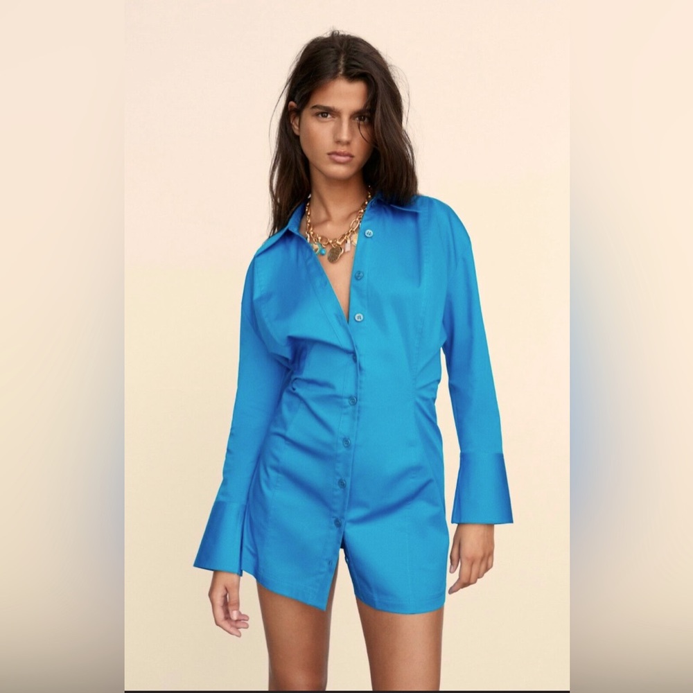 Zara blue cotton shirt dress